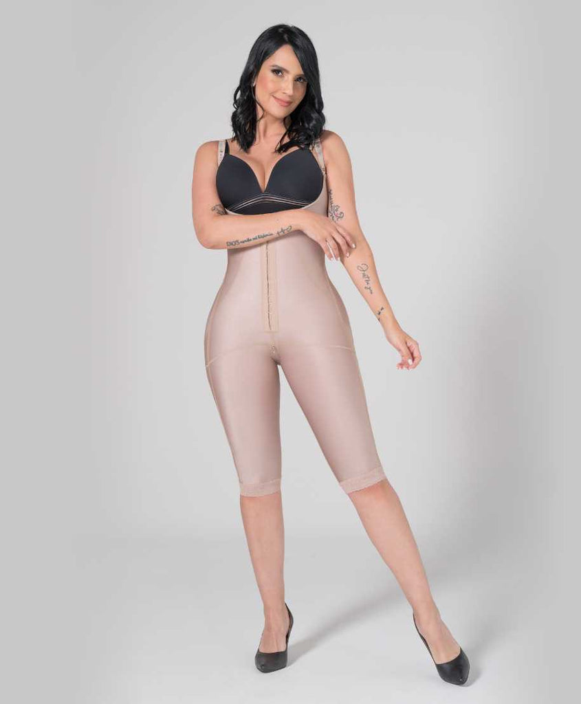Back support and knee-length shapewear.