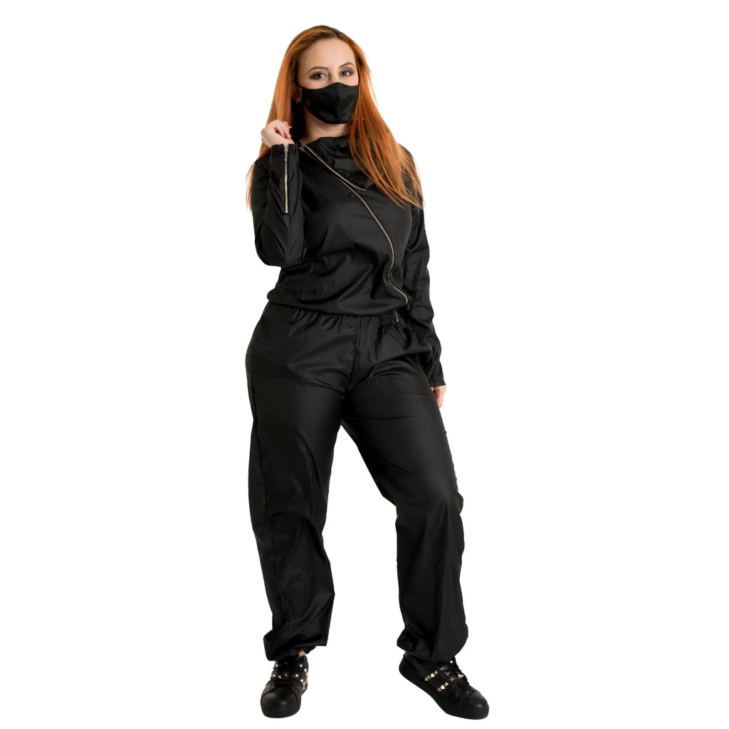 Jumpsuit with diagonal zippers and Invisible internal hood. Fajitex US